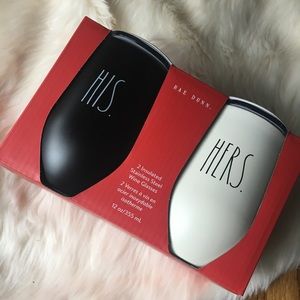 🆕Rae Dunn HIS & HERS Stainless Steel Wine Glasses